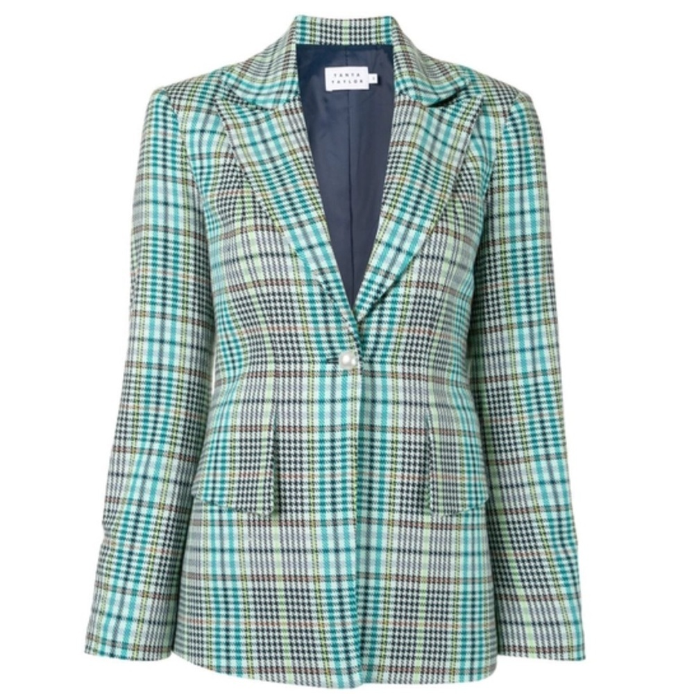 NWT TANYA TAYLOR Mercer Plaid Blazer In Light Jade Combo Size 22